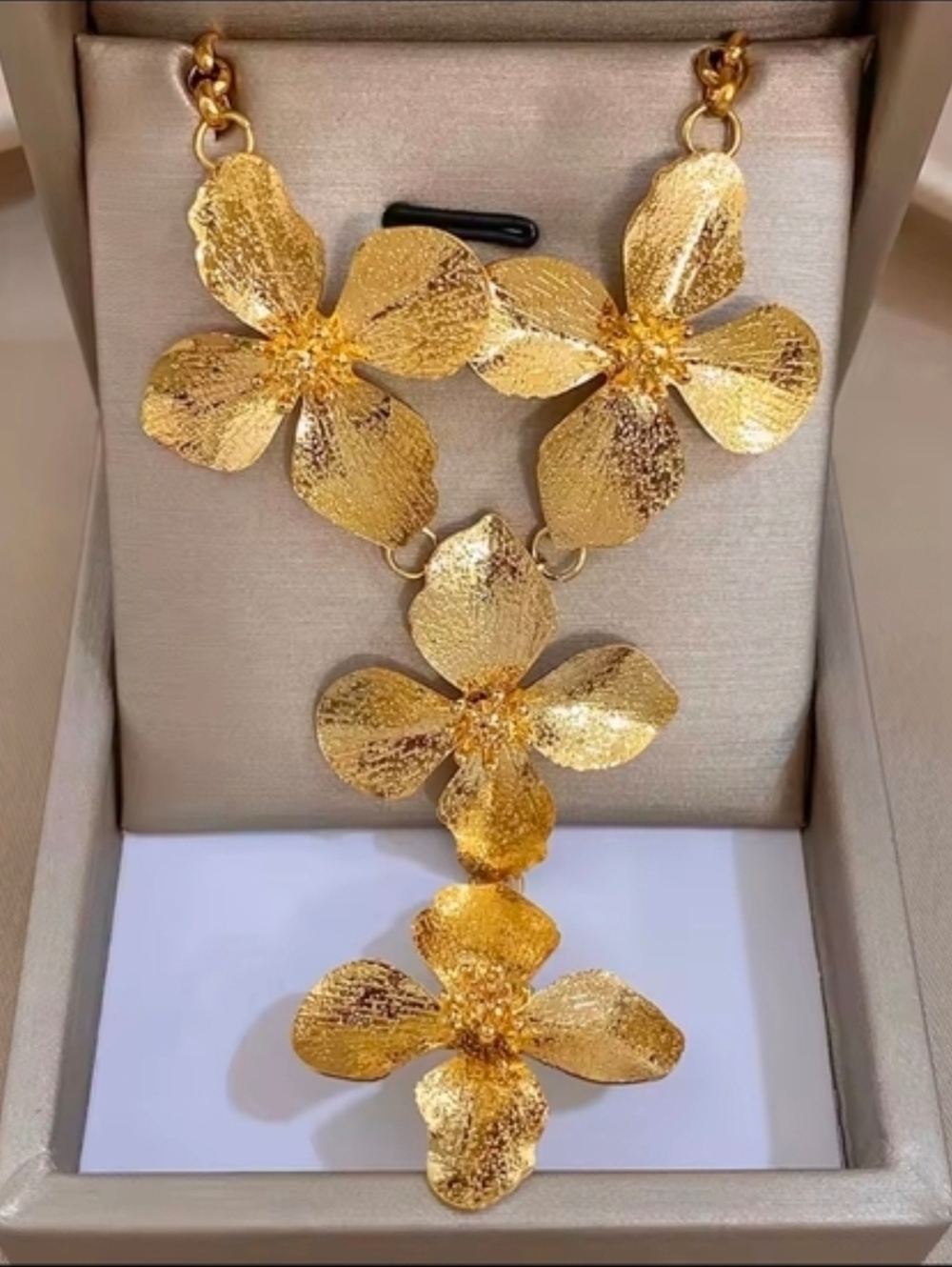 Textured Gold Floral Pendant Necklace - Picture 3 of 7